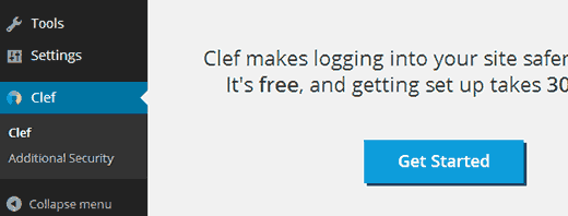 Menu - plugin Clef no WordPress